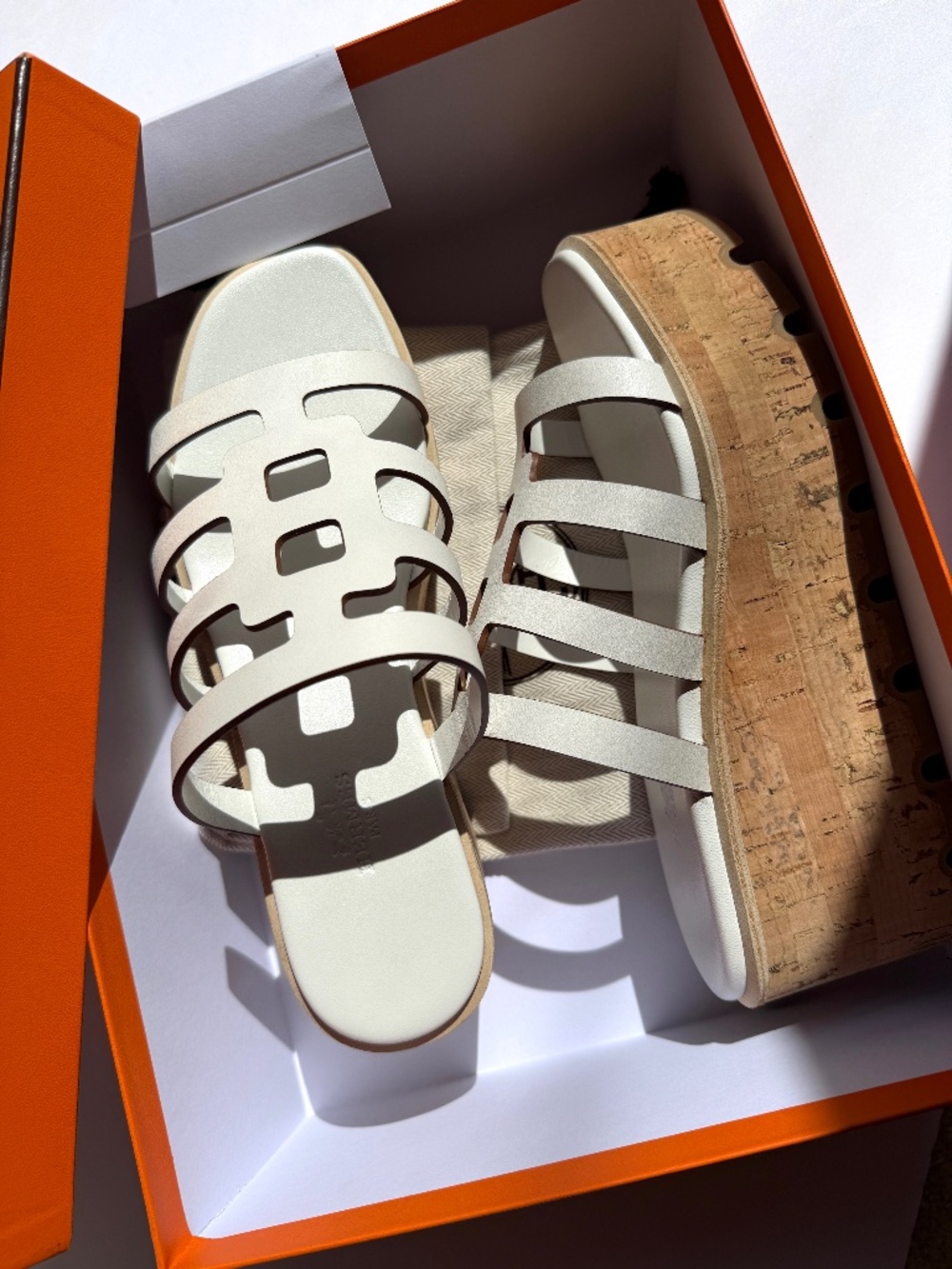HERMES Isabella 30 Wedge White Slide Sandals 38 7.5
